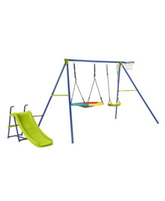 4-in-1 Heavy-Duty Metal Playset with Slide and Basketball Hoop