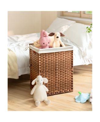 Laundry Hamper With Lid PE Rattan Powder Coating Frame Clothes Hampers with 01 Removable Bags, 100L