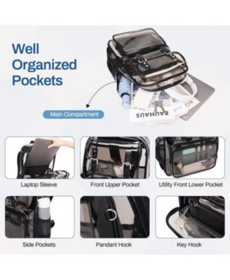 Clear Backpack Heavy Duty, PVC Clear Bookbag Transparent Backpack See Through Bag for Stadium College for Adult Men Women, Semi-Black