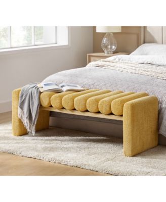 Modern Bench with Solid Wood and Removable Round Bolster Cushions