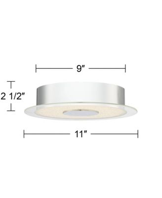 Modern Ceiling Light Flush Mount Fixture 11" Wide Chrome LED Round Crystal Sand Clear Acrylic Ring for Bedroom Kitchen Living Room