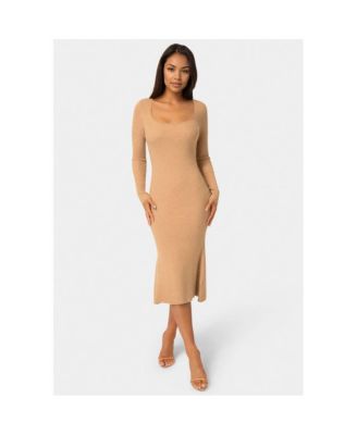 Women's Long Sleeve Scoop Neck Sweater Midi Dress