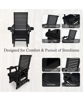 Wooden 1-Seater Patio Glider with Cup Holders and Heavy Duty 600 lb Capacity