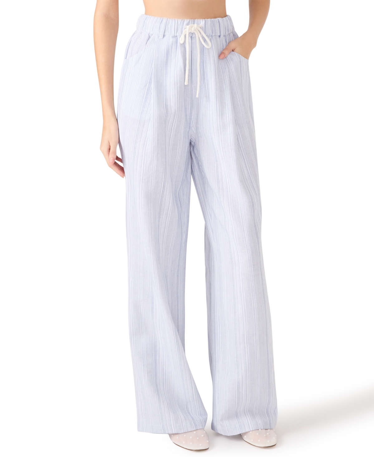 Steve Madden Minorca Stripe Wide Leg Pants In White