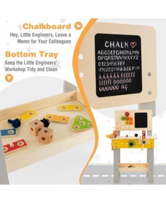 Wooden Pretend Play Workbench Set with Blackboard for Toddlers Ages 3+