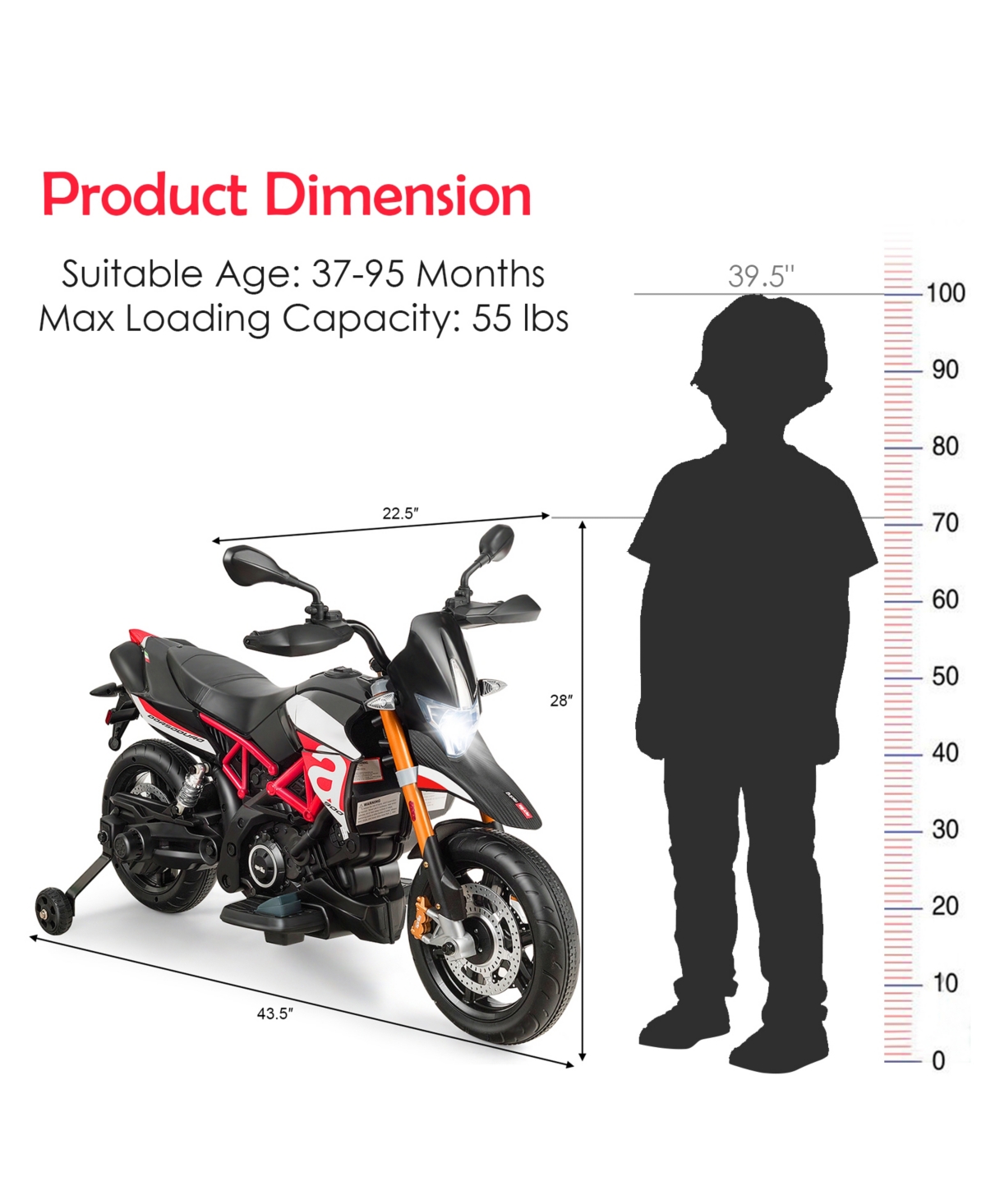 Sugift 12V Kids Ride-On Motorcycle Aprilia Licensed with Sounds and Music