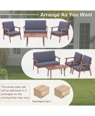 8PCS Conversation Set Acacia Wood Sofa Coffee Table w/ Cushioned Seat Patio