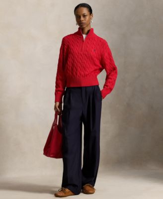 Women's Cable-Knit Cotton Quarter-Zip Sweater