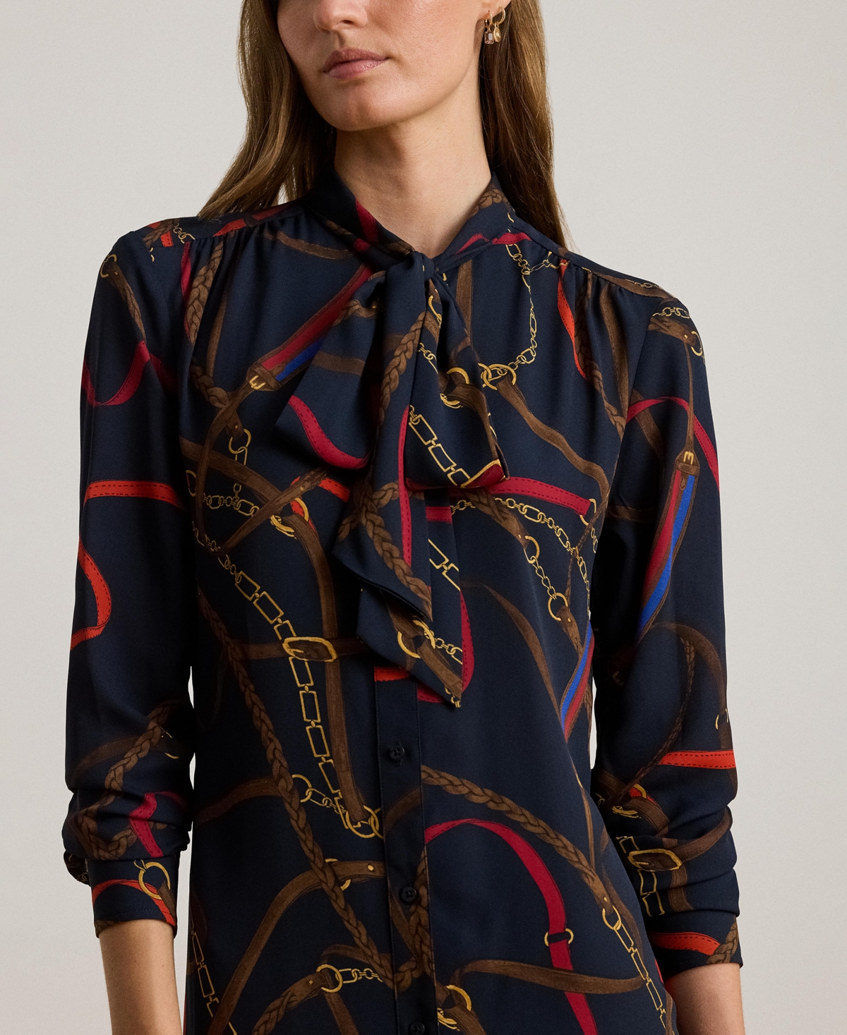 Ralph Lauren Women's Printed Tie-neck Shirt Dress In Multi