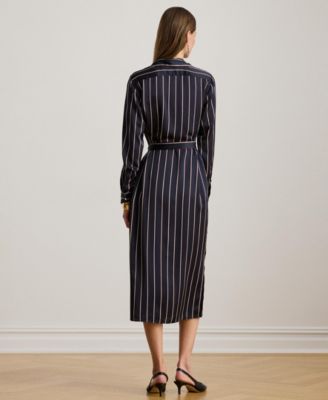 Women's Striped Charmeuse Shirt Dress