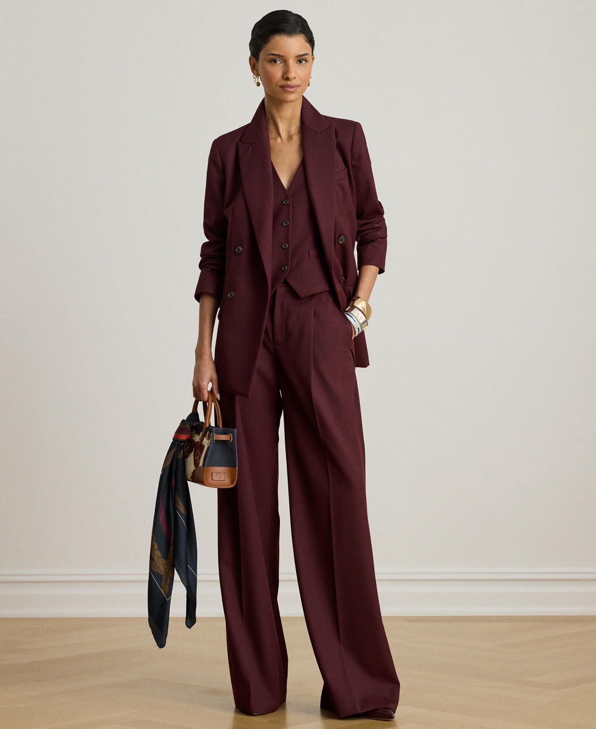 Ralph Lauren Women's Creased Wide-leg Pants In Burgundy