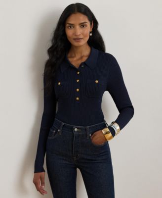 Lauren Ralph Lauren - Women's Rib-Knit Long-Sleeve Polo Sweater