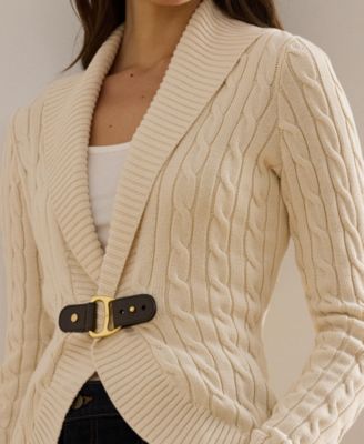 Women's Buckle-Trim Cable Shawl-Collar Cardigan
