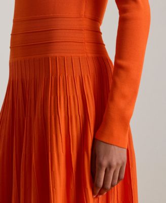 Women's Pleated Fit & Flare Boat Neck Dress