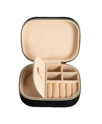 Small Leather Travel Jewelry Organizer Box, Caramel Color