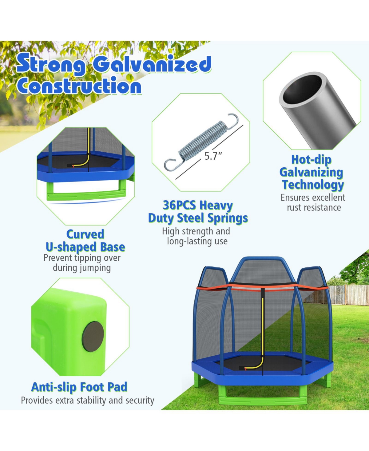 Skonyon 7-Foot Kids Trampoline – Recreational Bounce Jumper with Safety Features, Fun Outdoor Play Equipment