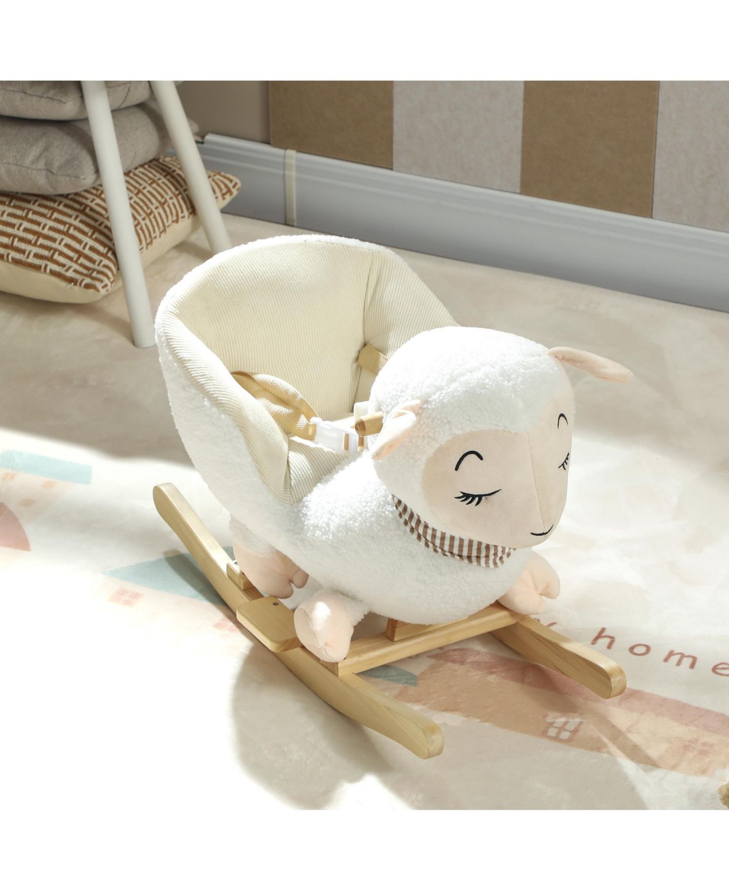Детская мягкая игрушка Qaba Sheep Rocking Horse, Plush, Sound-Activated, 55 lbs Capacity, Ages 18-36 Months, цвет: Белый — фото 8