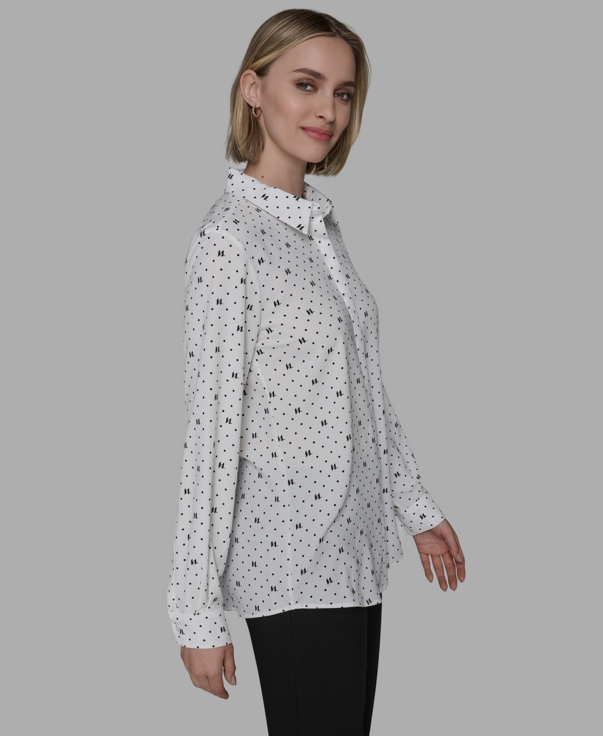 Karl Lagerfeld Women's Collared Neck Top In White