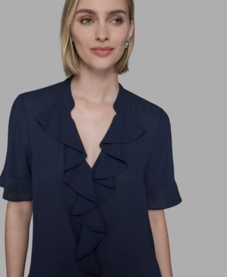 Women's V-Neck Ruffle Front Top