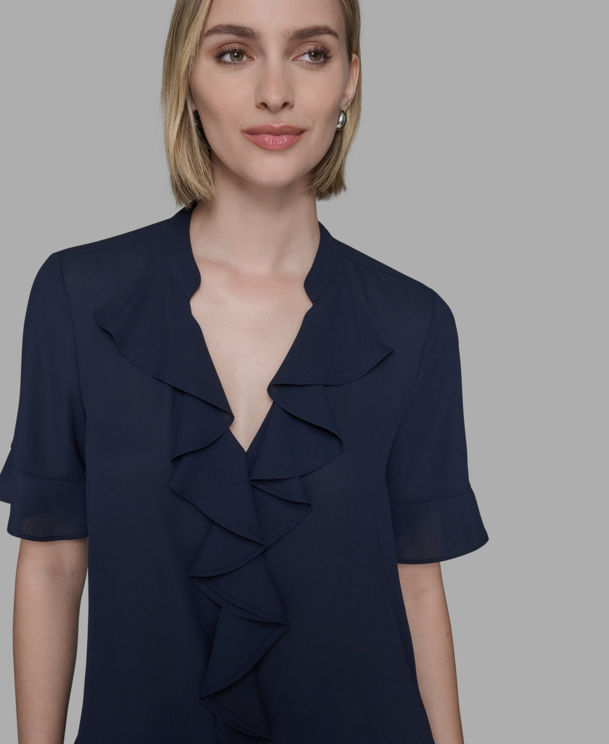 Karl Lagerfeld Women's V-neck Ruffle Front Top In Blue