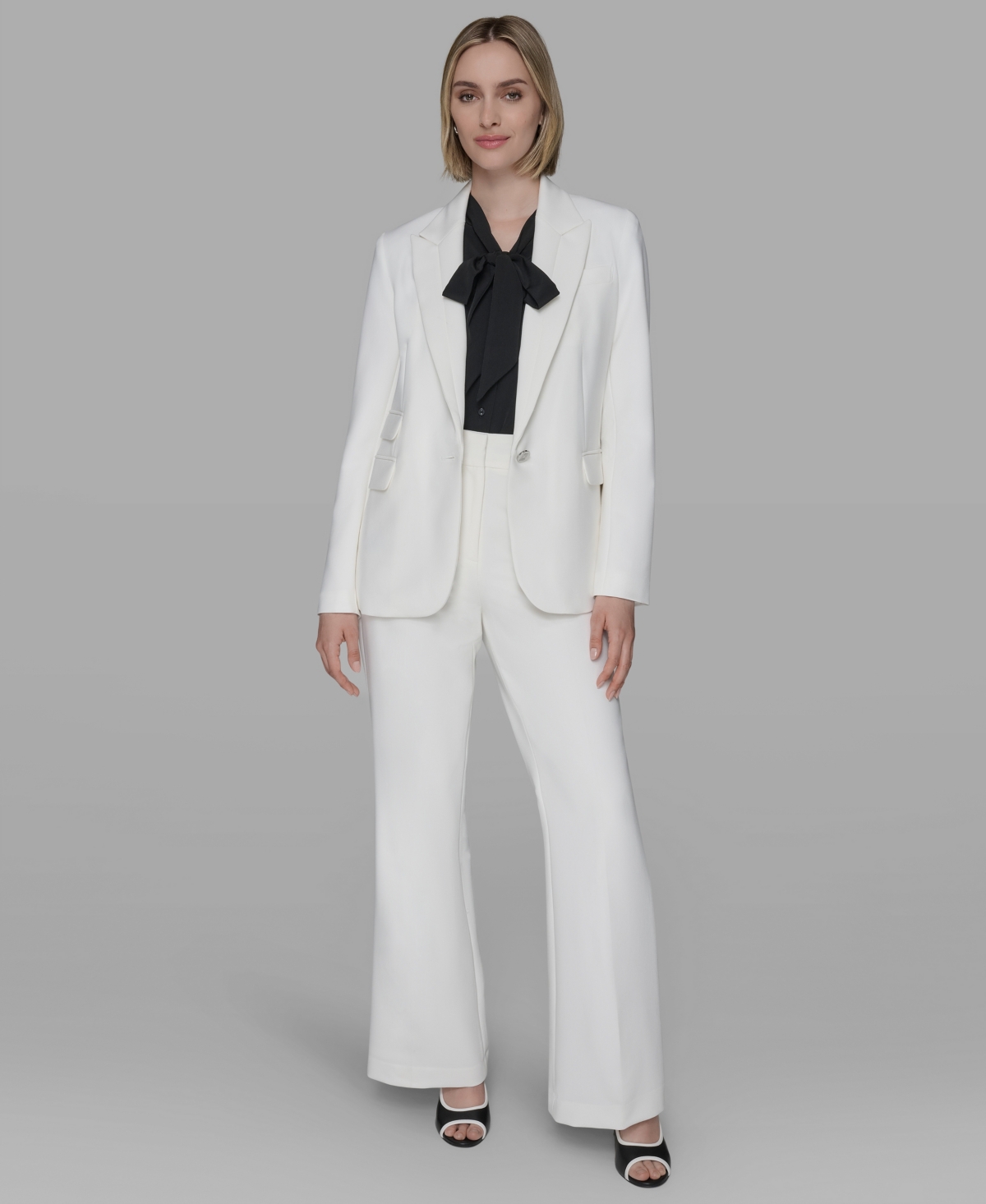 Karl Lagerfeld Women's Notched Lapel One Button Blazer In White