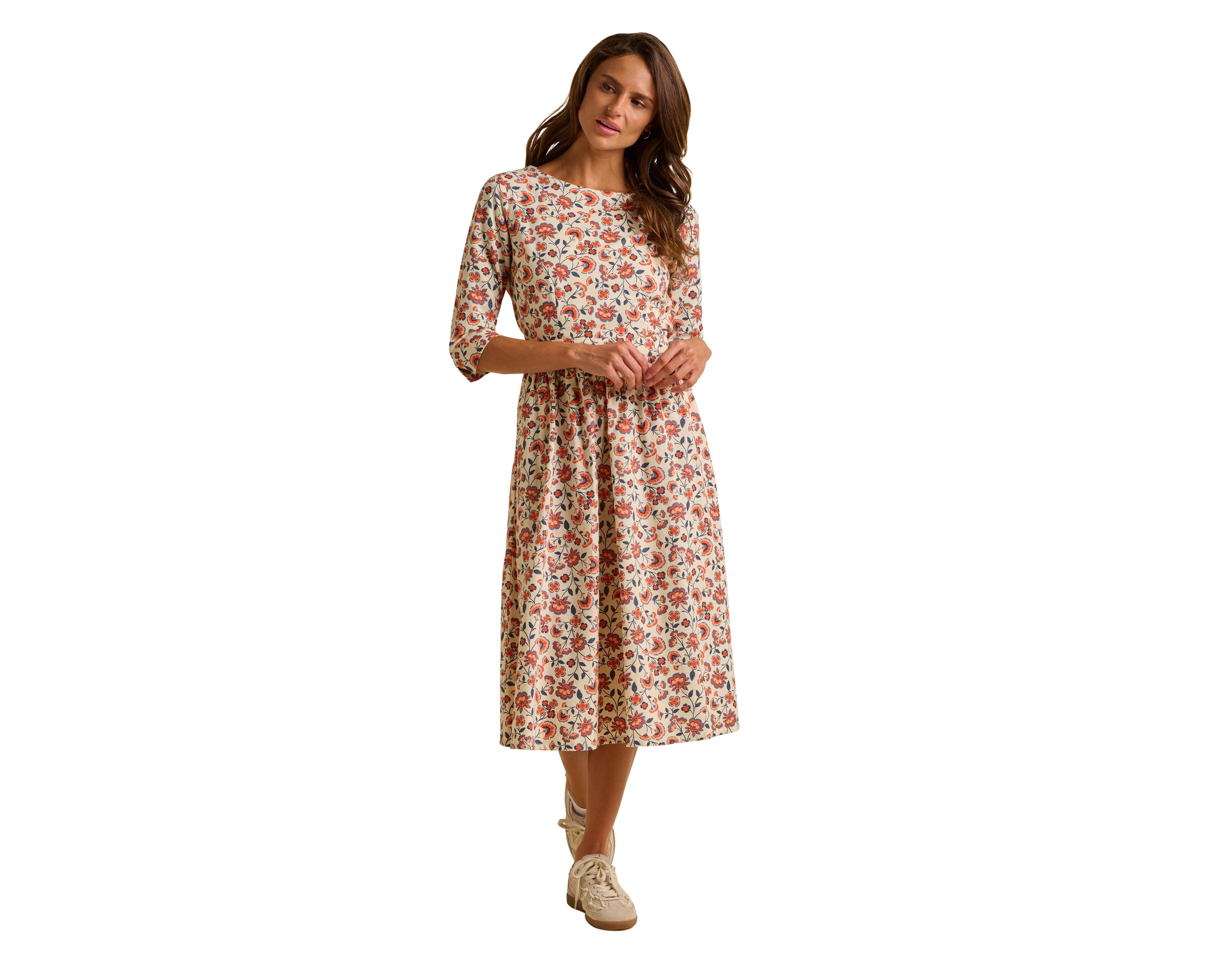 Brakeburn Women's Beech 3/4 Sleeve Waist Tie Midi Dress