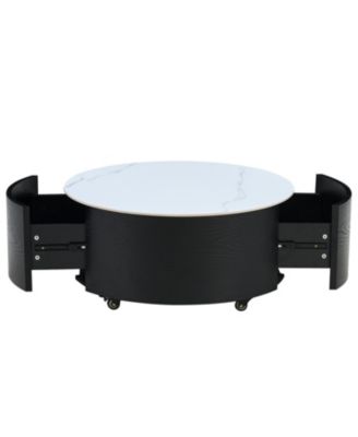 Streamdale Modern Round Coffee Table with Casters &amp; 2 Drawers Marble Top