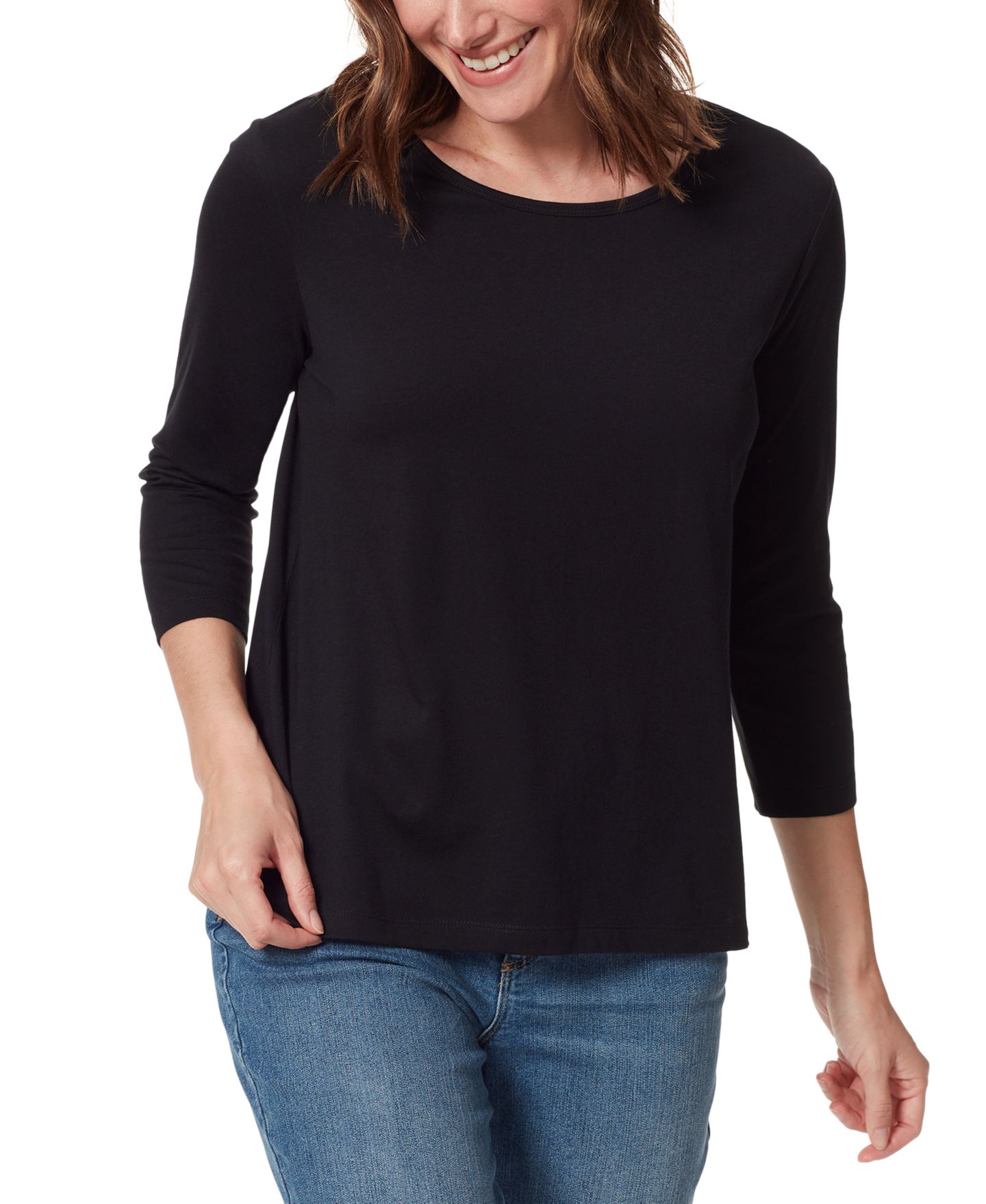 Женский топ Gloria Vanderbilt Amanda 3/4-Sleeve Knit Top, цвет: Чёрный — фото 1