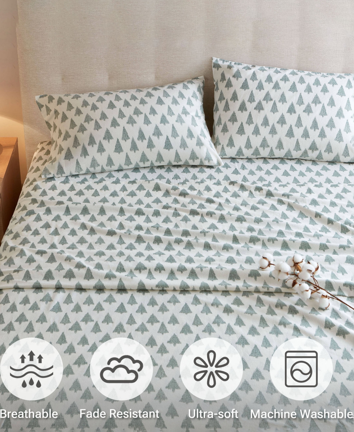 Madison Park Novelty Printed Cotton Flannel 4-pc. Sheet Set, California King In Green