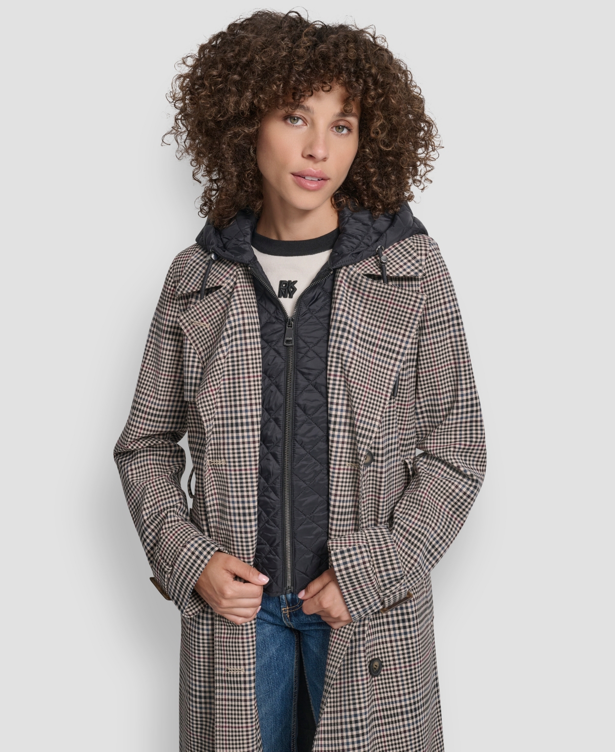 Dkny Women's Double Breasted Trench Coat In Gray