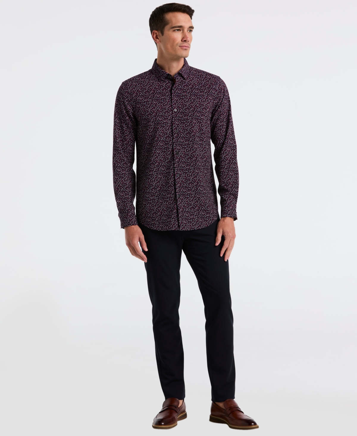 Perry Ellis Men's Long Sleeve Micro Floral Print Shirt