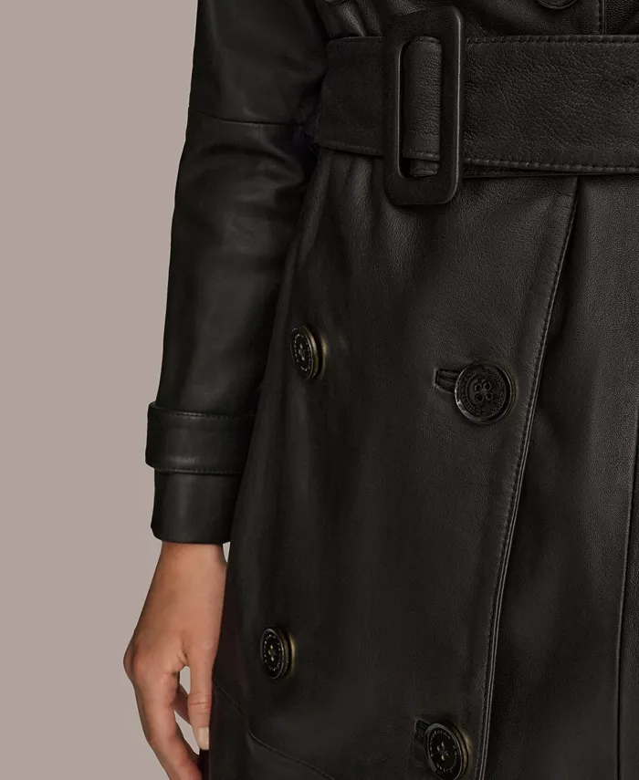 Women's Belted Leather Trench Coat - thumbnail 7