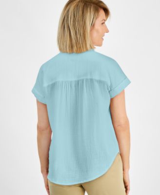 Petite Cotton Gauze Camp Shirt