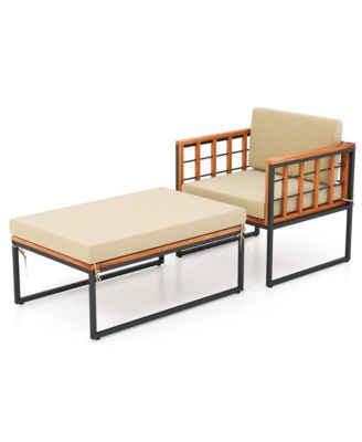 Outdoor Chaise Lounge Chair Acacia Wood Heavy Duty 1200 lbs Weight Capacity