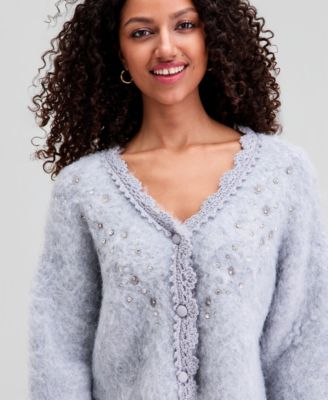 Women's Fuzzy Rhinestone-Embellished Cardigan
