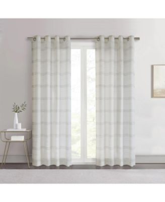 Habitat 100% Polyester Jasper Sheer Faux Linen Stripe Grommet Curtain Panel 52" x 63" White