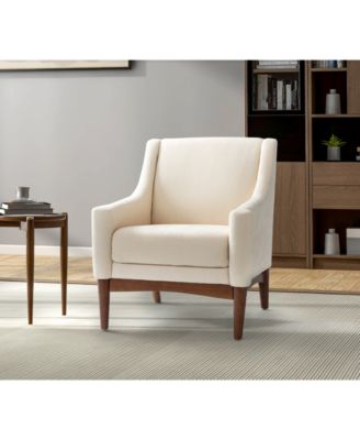 Fabric Recessed Arms Accent Chair with Solid Wood Legs for Living Room Bedroom