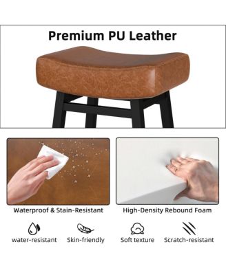 24 Inches Bar Stools Set of 2, Saddle Kitchen Stools with PU Leather Cushion Counter Height Barstools for Kitchen Dining Cafe