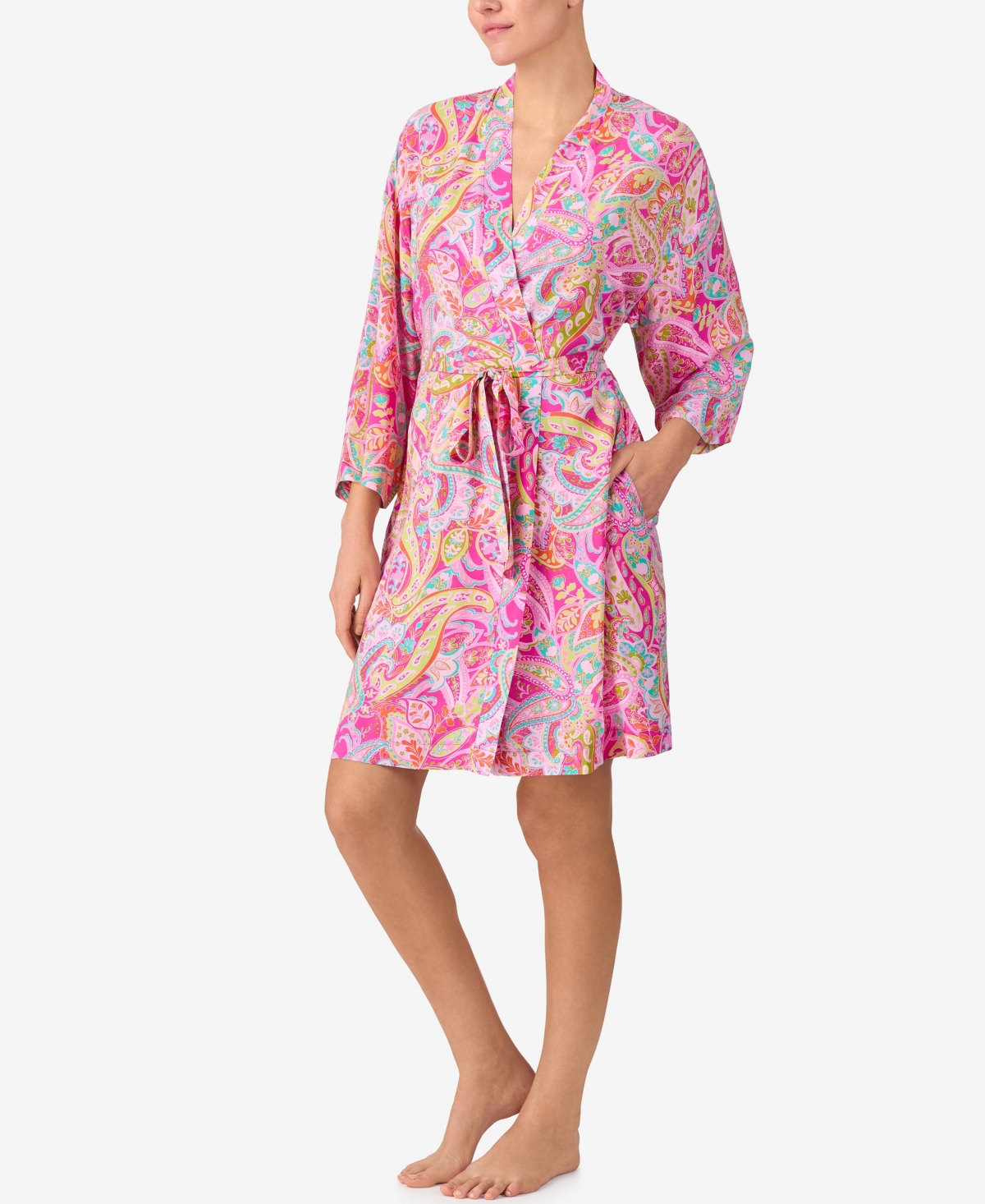 Sanctuary Women's Wrap Around Long-sleeve Short Robe In Pink