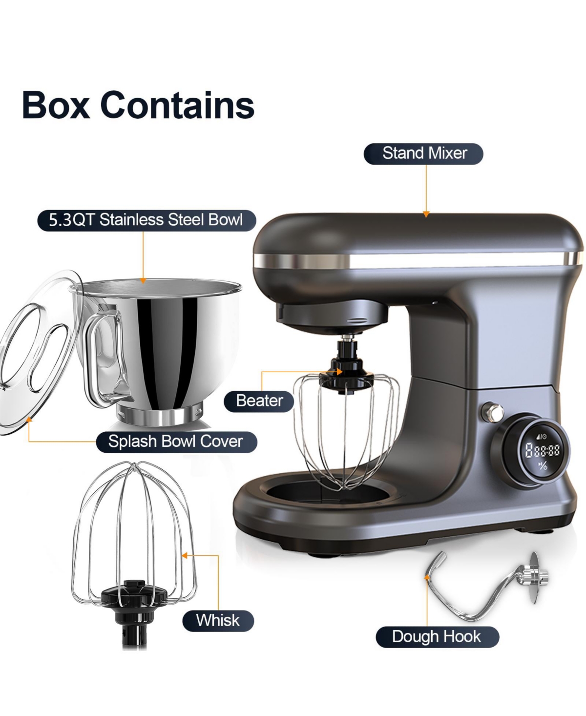 Sugift 6.5 Qt Tilt-Head 6 Speed Electric Food Stand Mixer with Egg Whisk, Dough Hook & Flat Beater