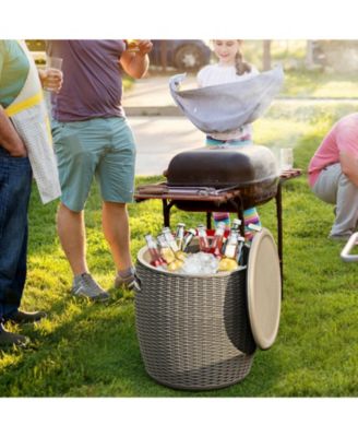 9.5 Gallon 4-in-1 Patio Rattan Cool Bar Cocktail Table Side Table