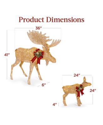 2-Piece Moose Family Lighted Christmas Yard D&eacute;cor Set w/ 170 LED Lights, Stakes, Zip Ties