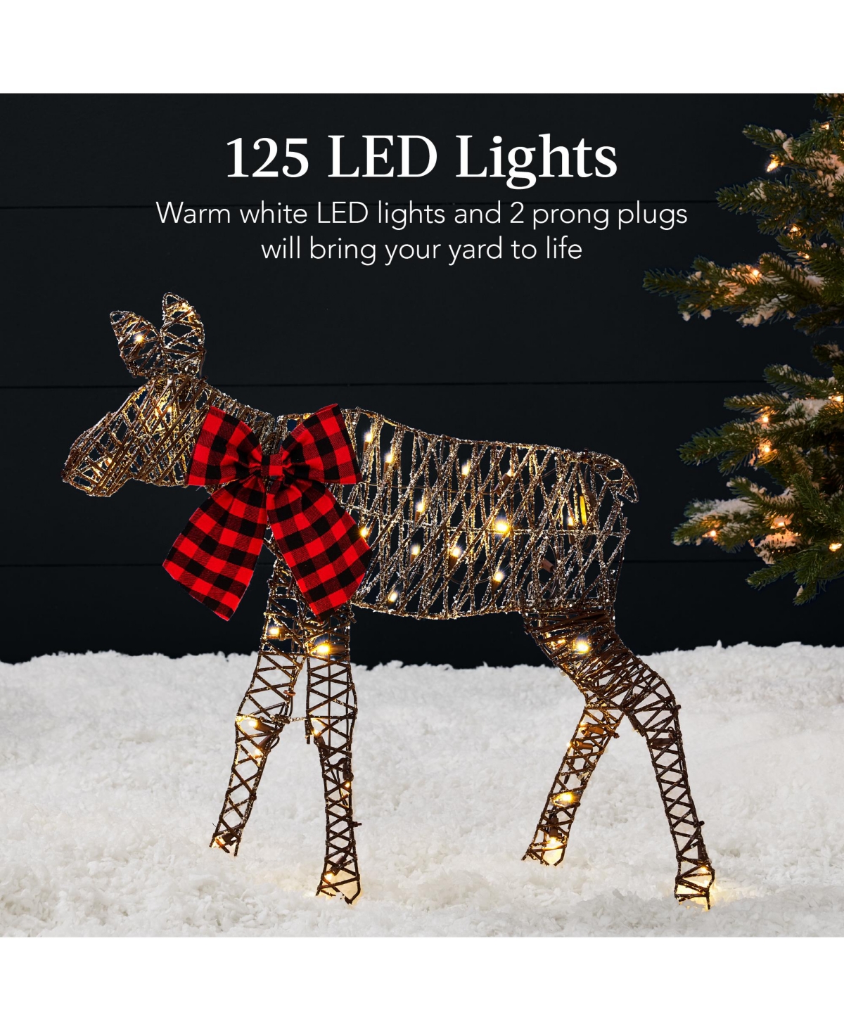 Best Choice Products 4ft 2-Piece Lighted 2D Christmas Moose Set Outdoor Decor w/ 125 Led Lights, Stakes