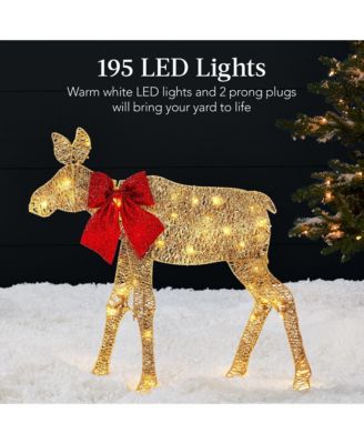 4ft 3-Piece Lighted 2D Christmas Moose Set Outdoor D&eacute;cor w/ 195 LED Lights, Stakes