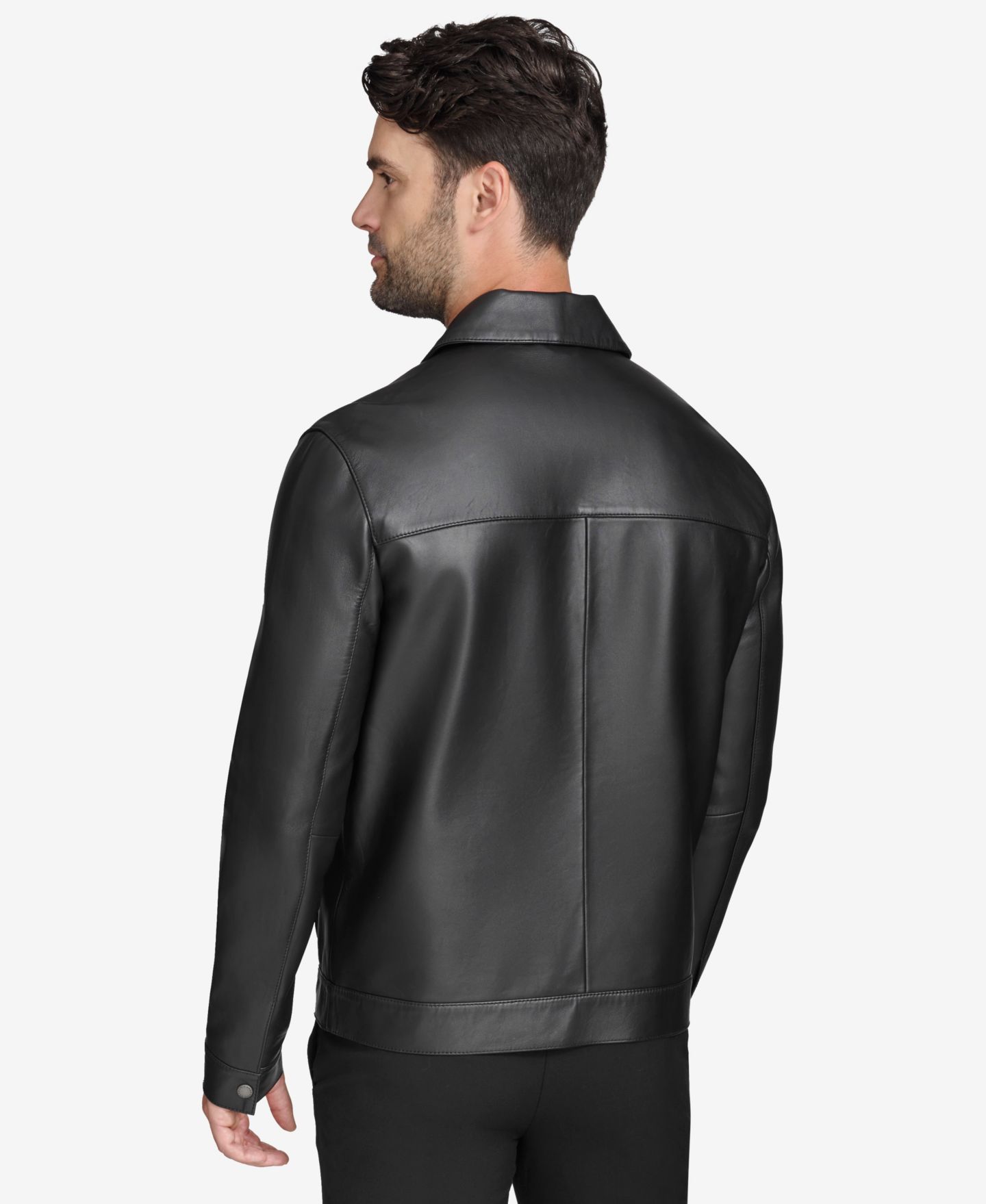 Мужская куртка Cole Haan Bonded Genuine Leather Trucker, цвет: Чёрный — фото 5