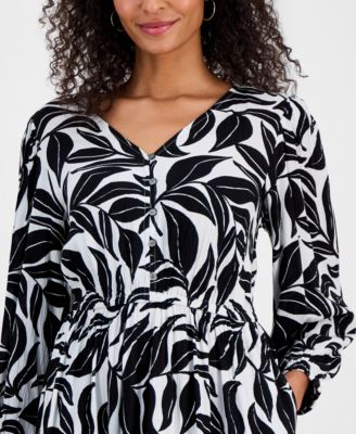 Women's Printed Long Sleeve V-Neck Dress, Macy's Exclusive 