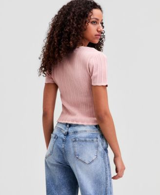 Women's Pointelle Short-Sleeve Sweater, Macy's Exclusive