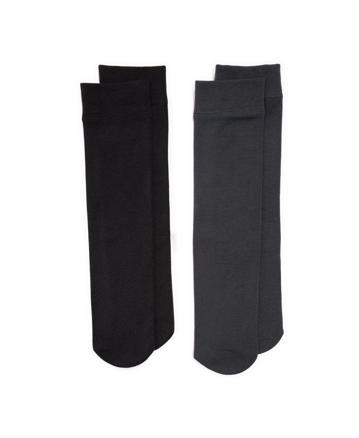 Muk Luks Women's 2 Pack Fleece Lined Knee High Socks, Blk/Dkgr, S/M