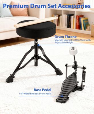 3-Piece Kids Drum Set with Adjustable Stool, Bass Pedal & Cymbal – Realistic Junior Drum Kit for Ages 3+