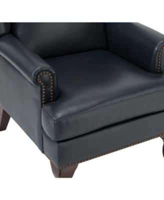 Helmuth Genuine Leather Wingback Armchair with Solid Wood Legs